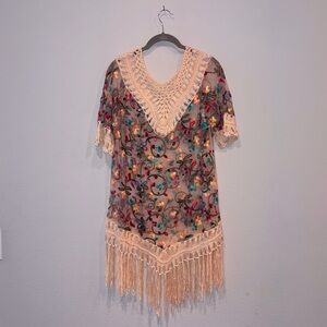 Embroidered Floral Lace Women Swim Coverup